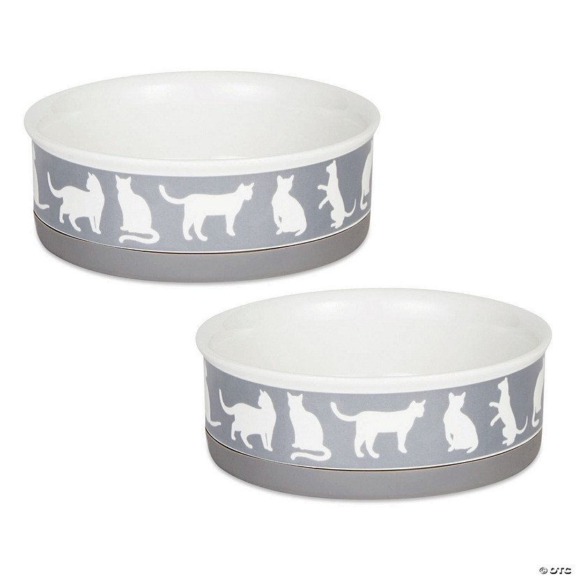 Pet Bowl Cats Meow Gray Medium 6Dx2H (Set Of 2) Image