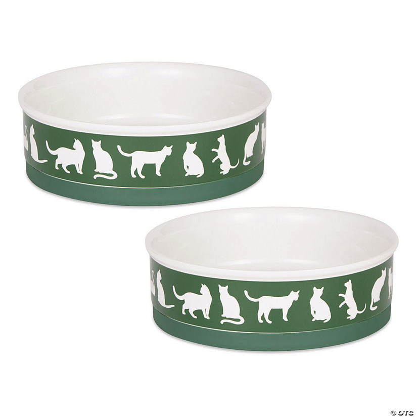 Pet Bowl Cats Meow Hunter Green Large 7.5Dx2.4H (Set Of 2) Image