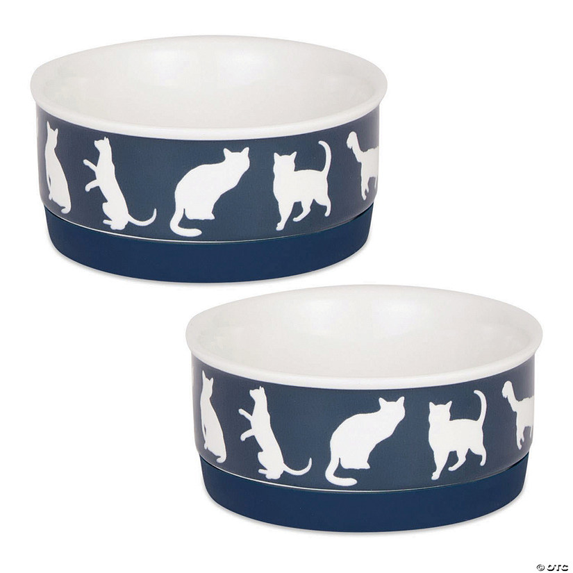 Pet Bowl Cats Meow Navy Small 4.25Dx2H (Set Of 2) Image