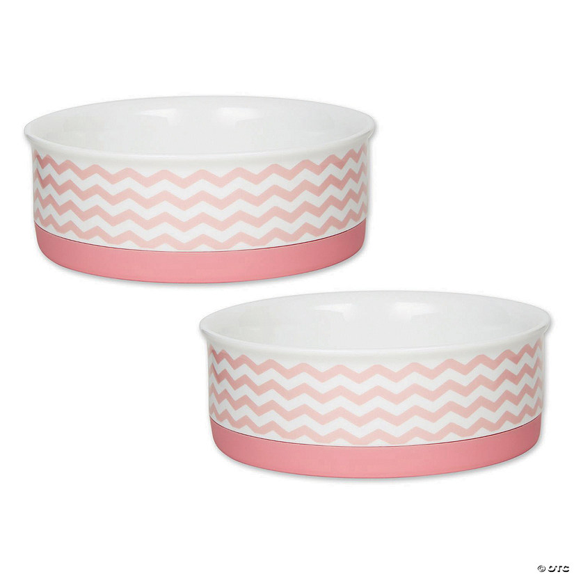 Pet Bowl Chevron Pink Medium 6Dx2H (Set Of 2) Image