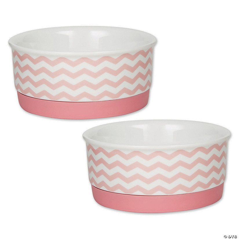 Pet Bowl Chevron Pink Small 4.25Dx2H (Set Of 2) Image