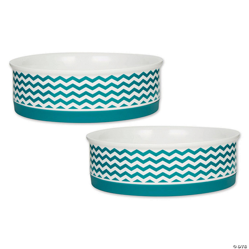 Pet Bowl Chevron Teal Large 7.5Dx2.4H (Set Of 2) Image