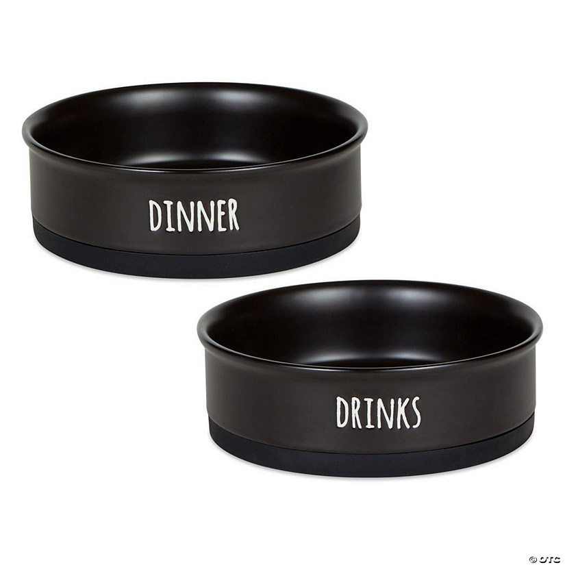 Pet Bowl Dinner And Drinks Black Large (Set Of 2) Image