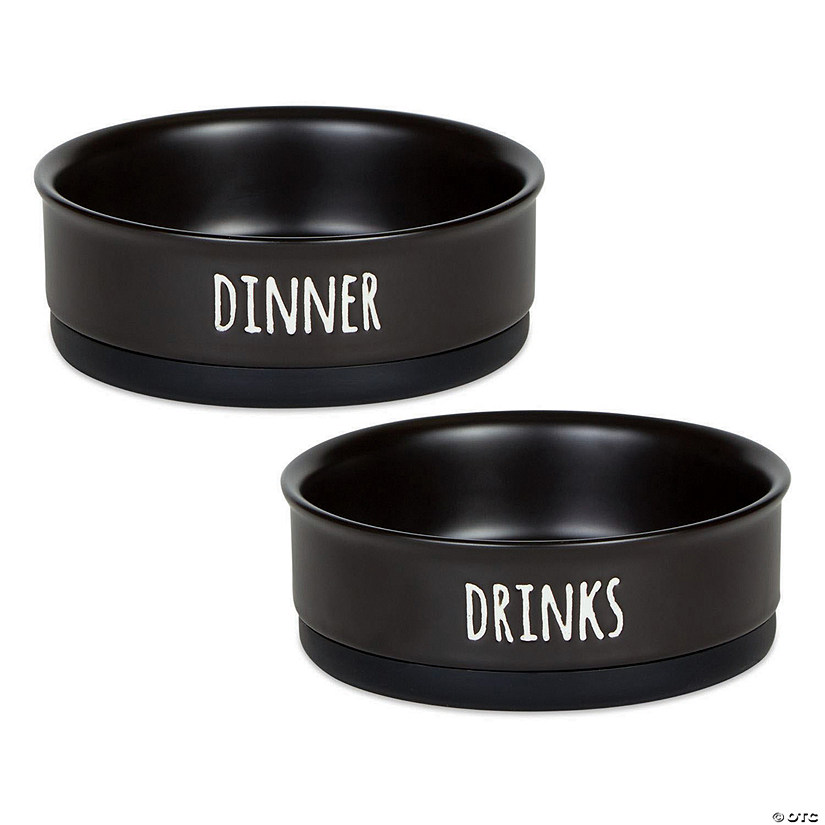 Pet Bowl Dinner And Drinks Black Medium (Set Of 2) Image