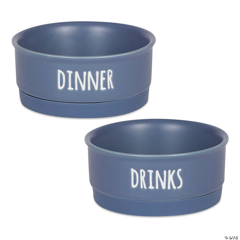 Pet Bowl Dinner And Drinks French Blue Small (Set Of 2) Image