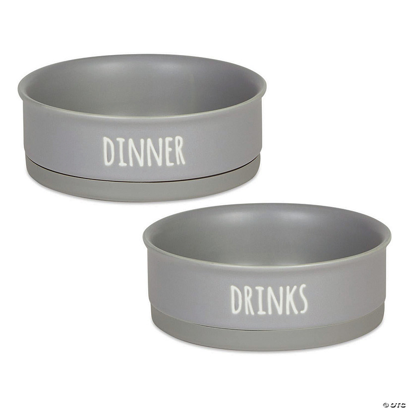 Pet Bowl Dinner And Drinks Gray Medium (Set Of 2) Image