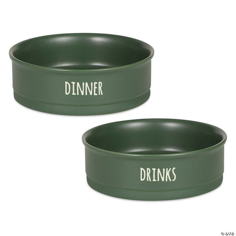 Pet Bowl Dinner And Drinks Hunter Green Large (Set Of 2) Image