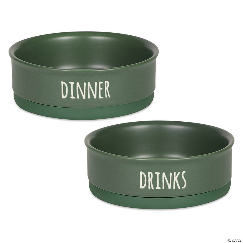 Pet Bowl Dinner And Drinks Hunter Green Medium (Set Of 2) Image