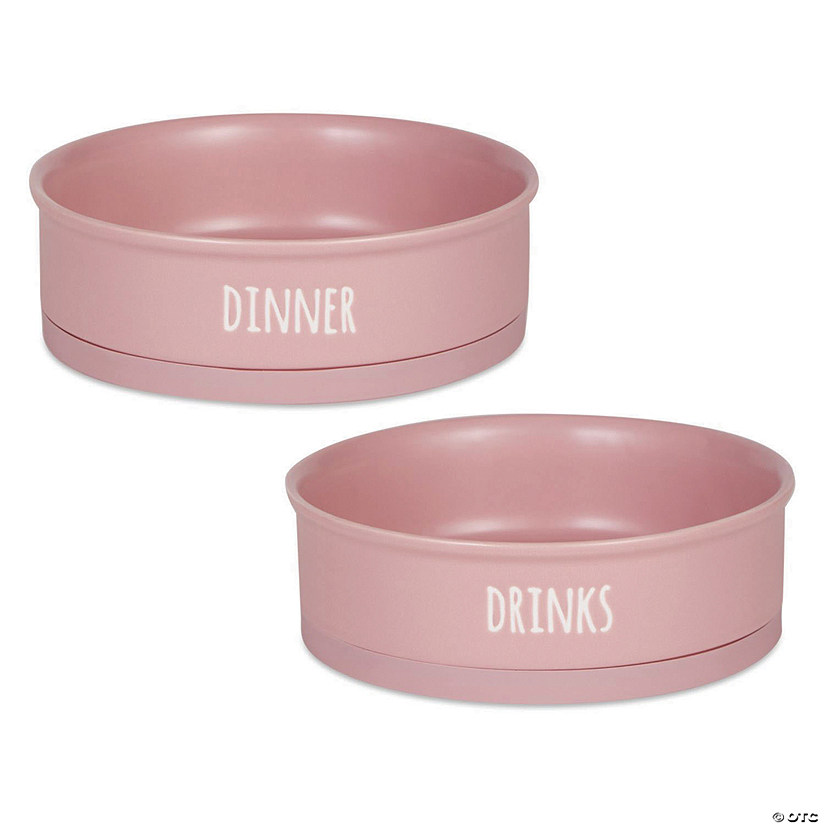 Pet Bowl Dinner And Drinks Pale Mauve Large (Set Of 2) Image