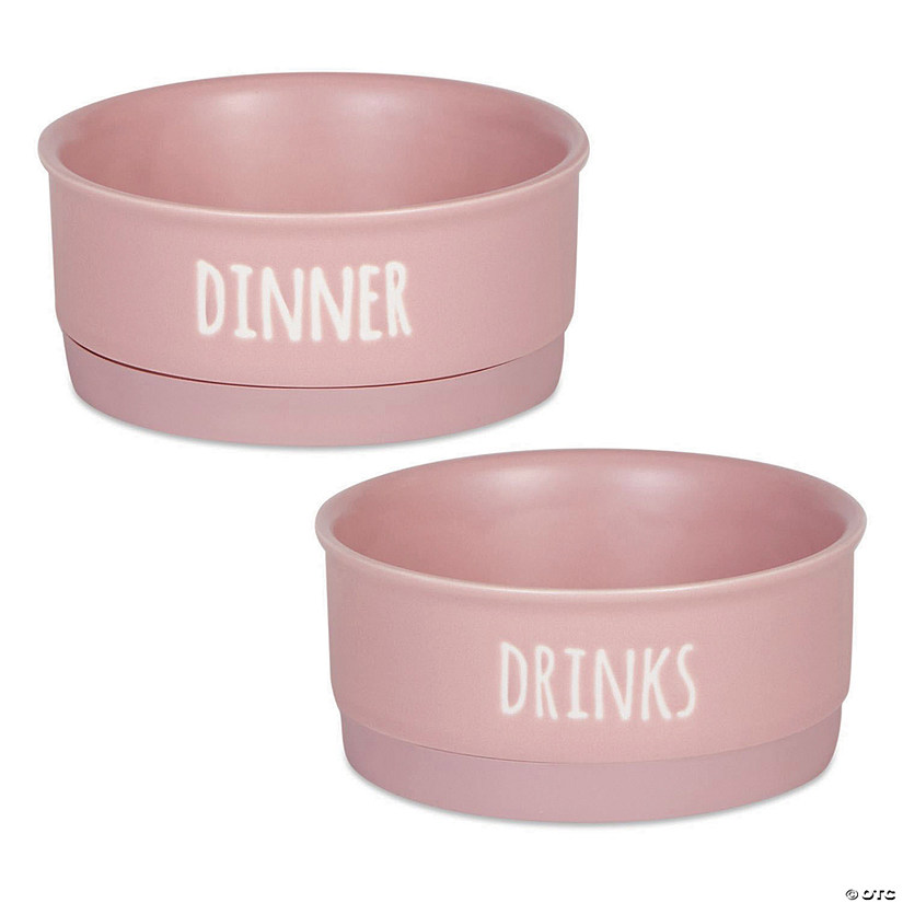 Pet Bowl Dinner And Drinks Pale Mauve Small (Set Of 2) Image