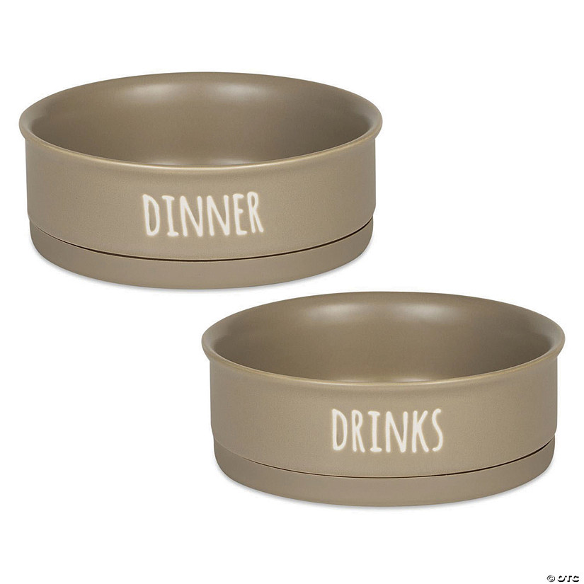 Pet Bowl Dinner And Drinks Stone Medium (Set Of 2) Image