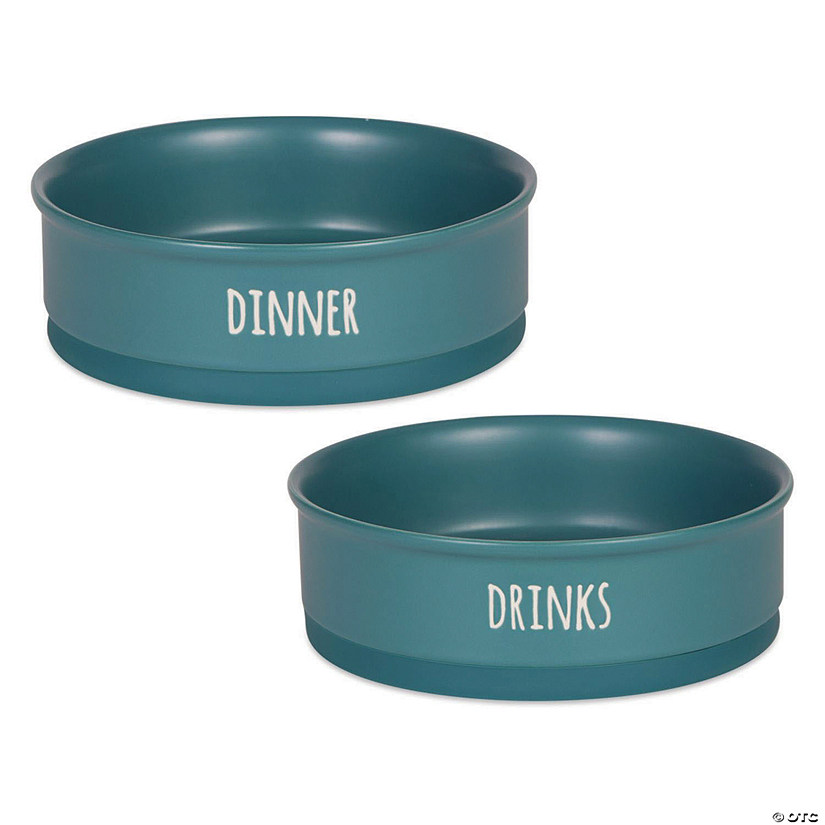 Pet Bowl Dinner And Drinks Teal Large (Set Of 2) Image
