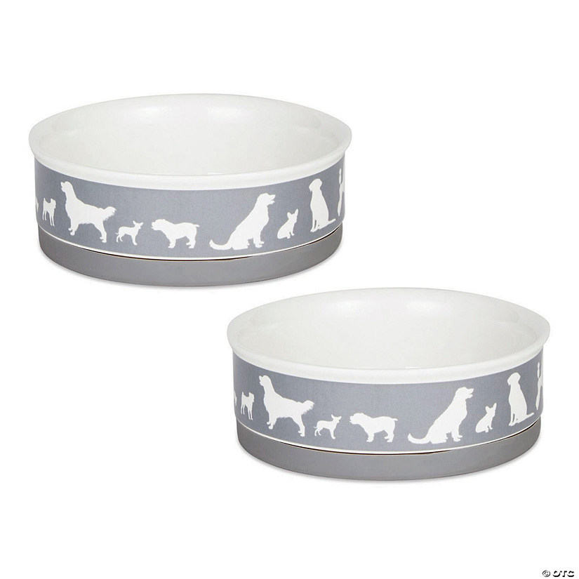 Pet Bowl Dog Show Gray Medium 6Dx2H (Set Of 2) Image