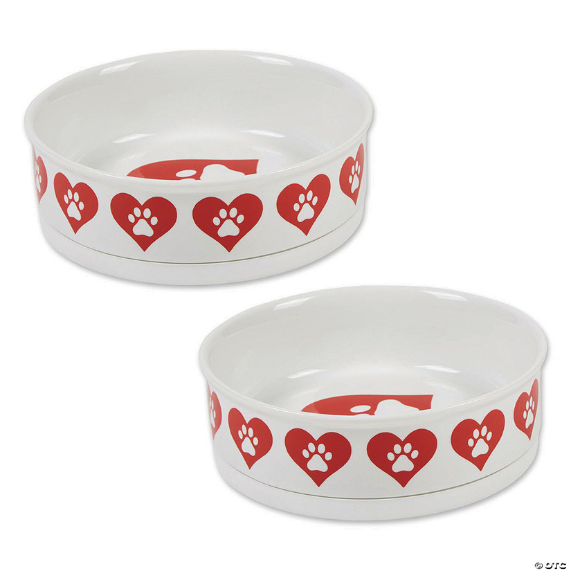 Pet Bowl Heart Paw, Large 7.5Dx2.4H (Set Of 2) Image