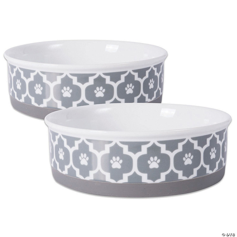 Pet Bowl Lattice Gray Large 7.5X2.4 Set/2 Image