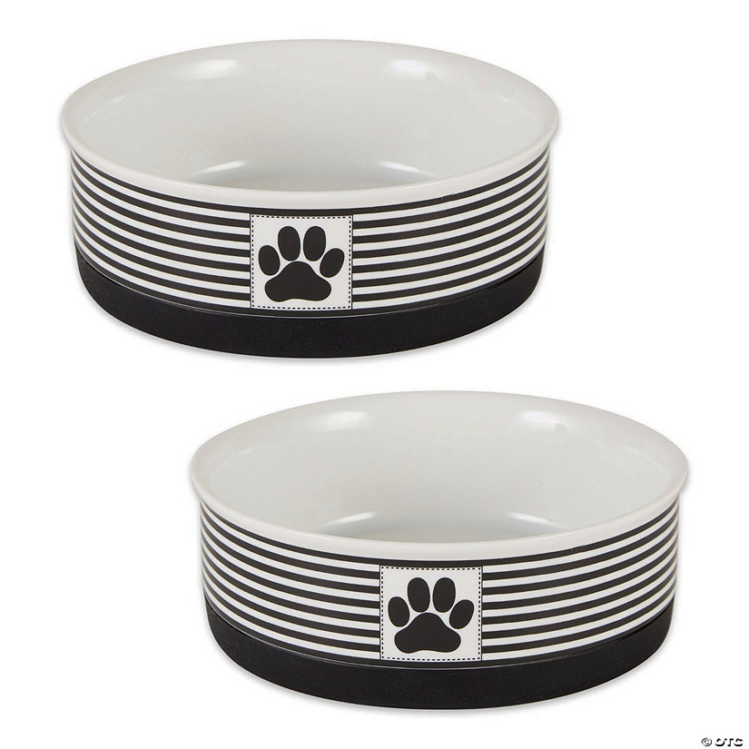 Pet Bowl Paw Patch Stripe, Black, Medium 6Dx2H (Set Of 2) Image