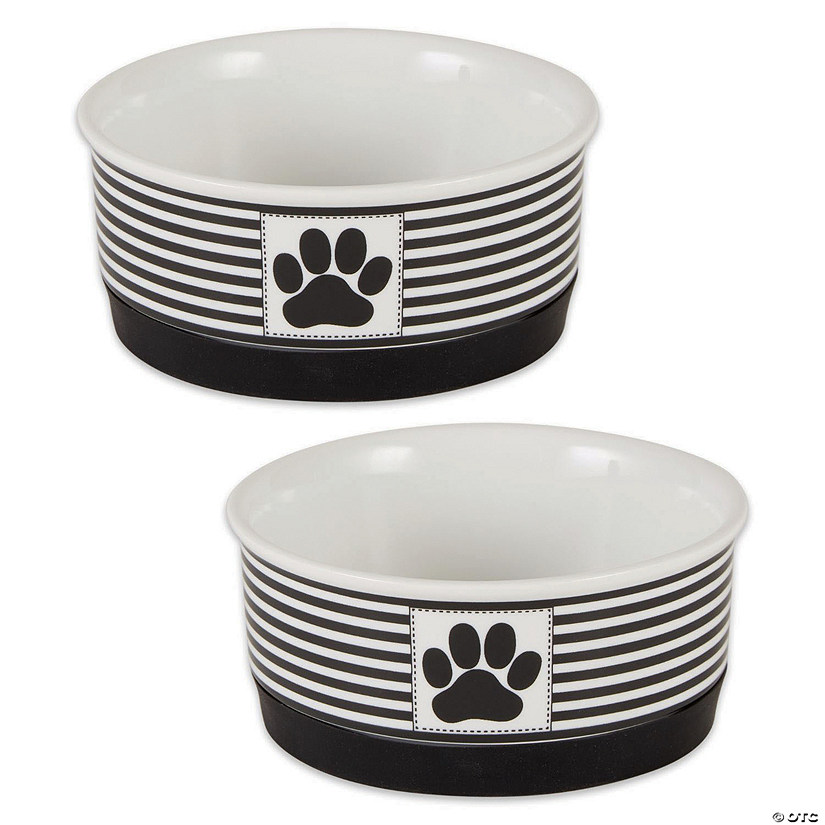 Pet Bowl Paw Patch Stripe, Black, Small 4.25Dx2H (Set Of 2) Image