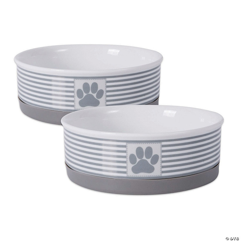 Pet Bowl Paw Patch Stripe Gray Medium 6X2 Set/2 Image