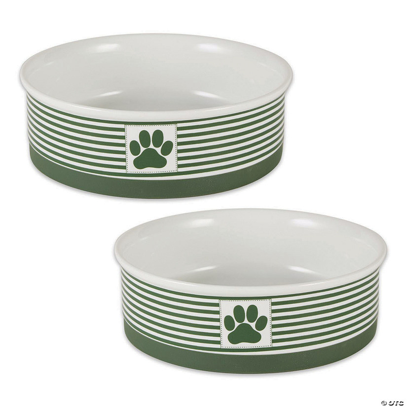 Pet Bowl Paw Patch Stripe, Hunter Green, Large 7.5Dx2.4H (Set Of 2) Image