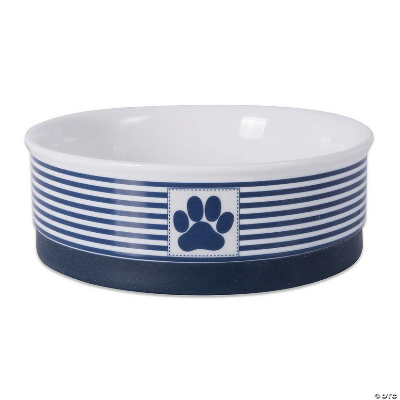 Pet Bowl Paw Patch Stripe Nautical Blue Medium 6X2 Image