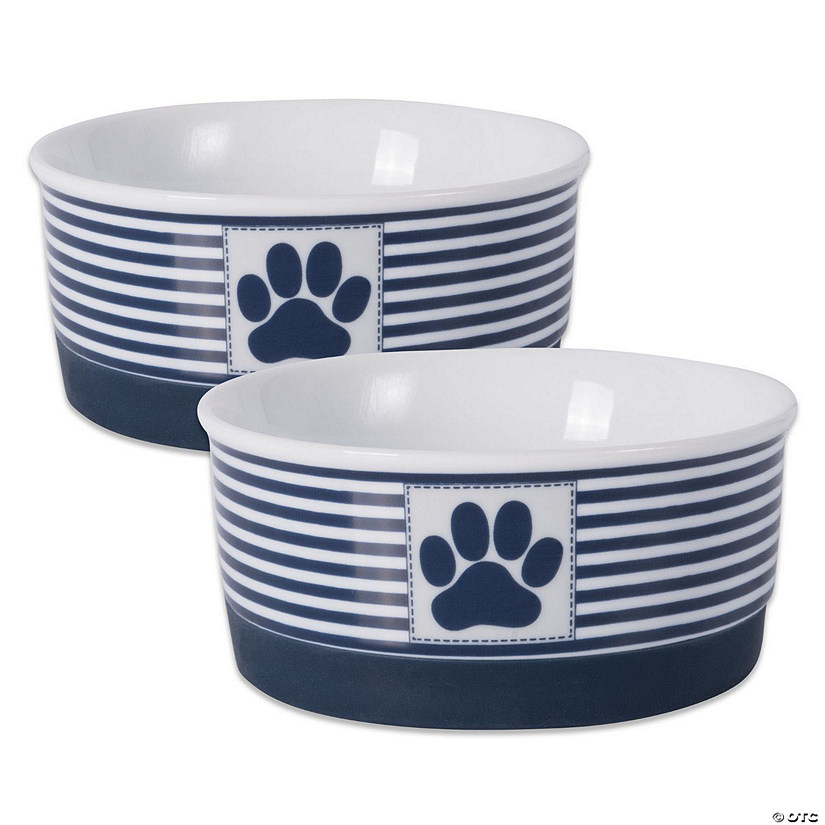 Pet Bowl Paw Patch Stripe Nautical Blue Small 4.25X2 Set/2 Image