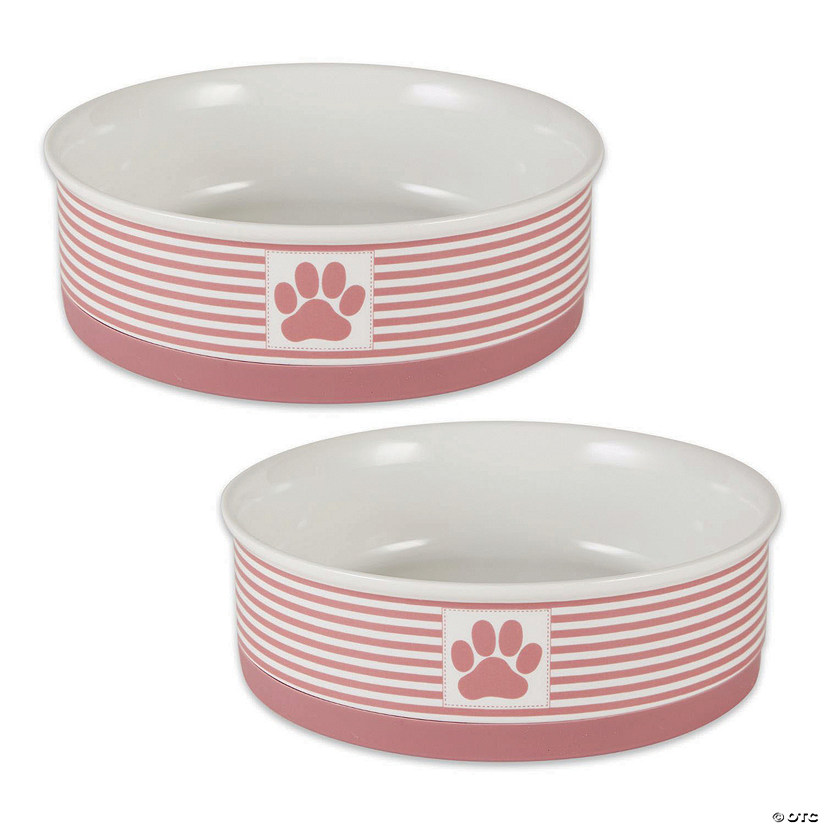 Pet Bowl Paw Patch Stripe, Rose, Large 7.5Dx2.4H (Set Of 2) Image