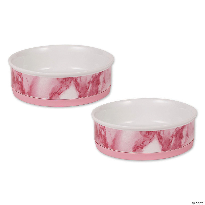 Pet Bowl Pink Marble Large 7.5Dx2.4H (Set Of 2) Image