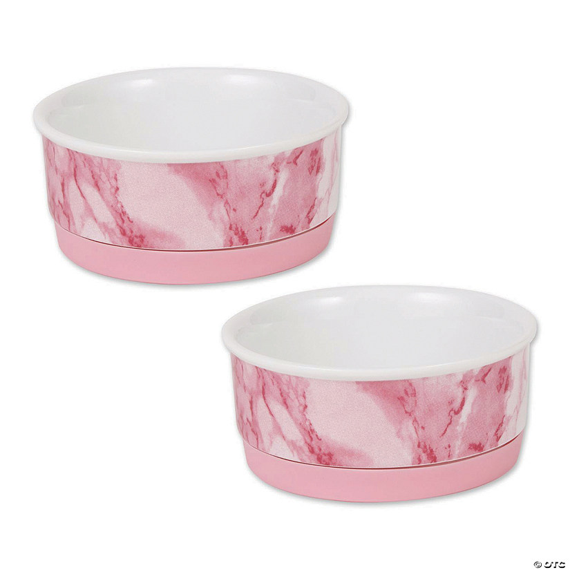 Pet Bowl Pink Marble Small 4.25Dx2H (Set Of 2) Image
