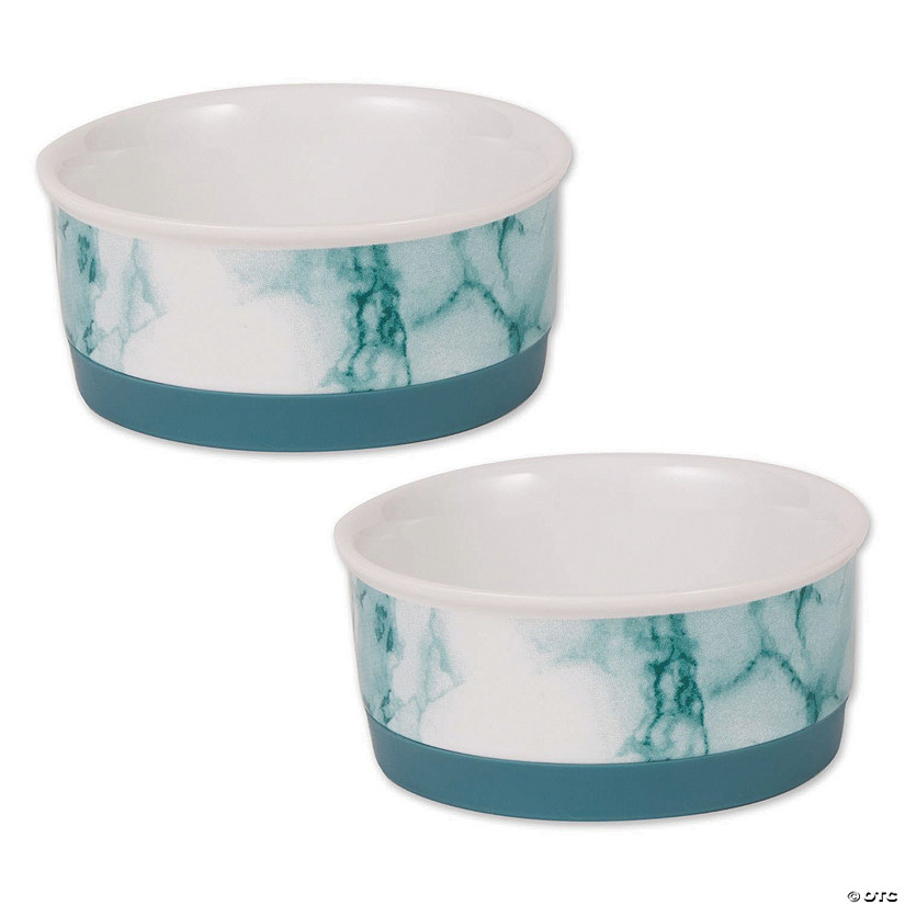 Pet Bowl Teal Marble Small 4.25Dx2H (Set Of 2) Image