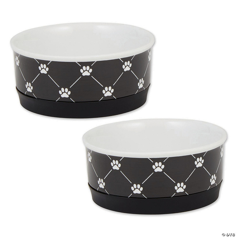 Pet Bowl Trellis Paw Black Small 4.25Dx2H (Set Of 2) Image