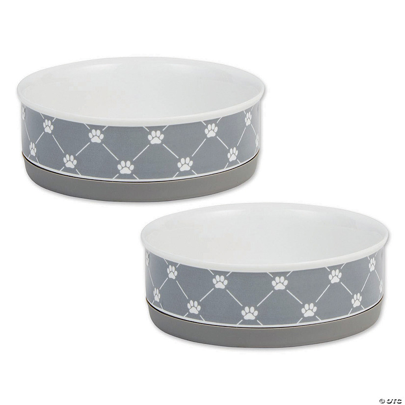 Pet Bowl Trellis Paw Gray Medium 6Dx2H (Set Of 2) Image