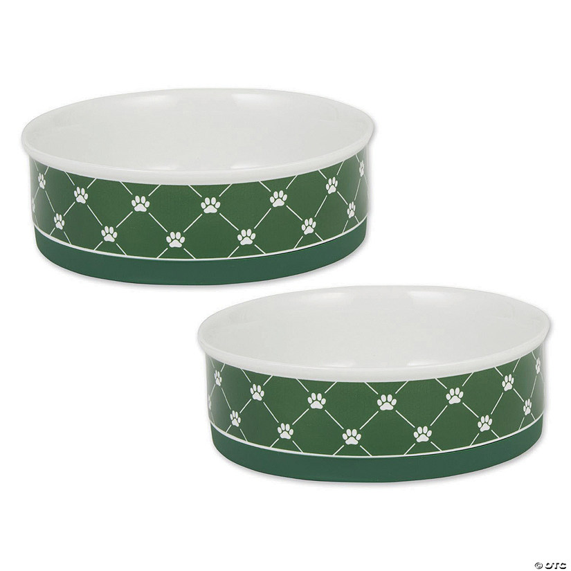 Pet Bowl Trellis Paw Hunter Green Large 7.5Dx2.4H (Set Of 2) Image