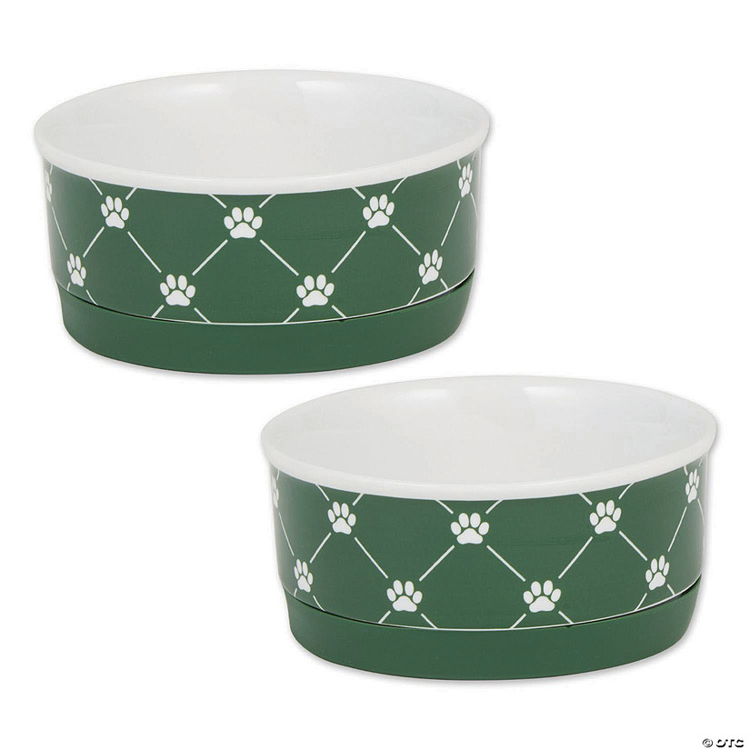 Pet Bowl Trellis Paw Hunter Green Small 4.25Dx2H (Set Of 2) Image