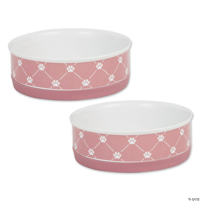 Pet Bowl Trellis Paw Rose Medium 6Dx2H (Set Of 2) Image