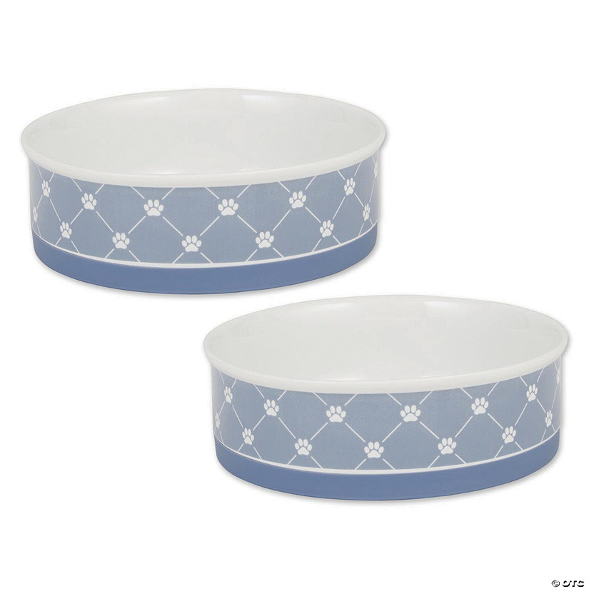 Pet Bowl Trellis Paw Stonewash Blue Large 7.5Dx2.4H (Set Of 2) Image