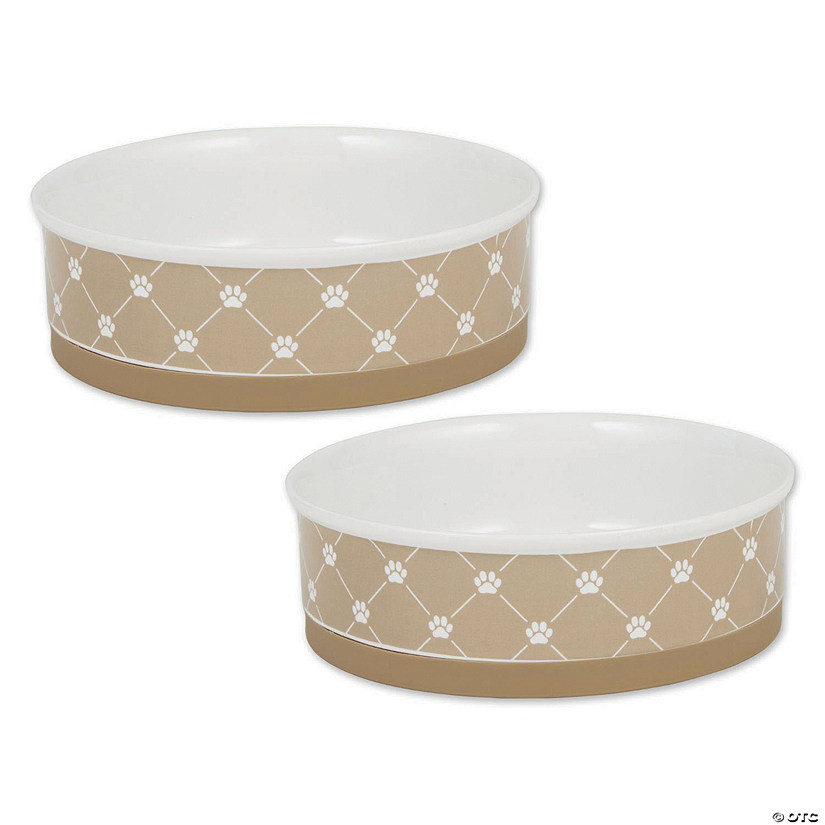 Pet Bowl Trellis Paw Taupe Large 7.5Dx2.4H (Set Of 2) Image