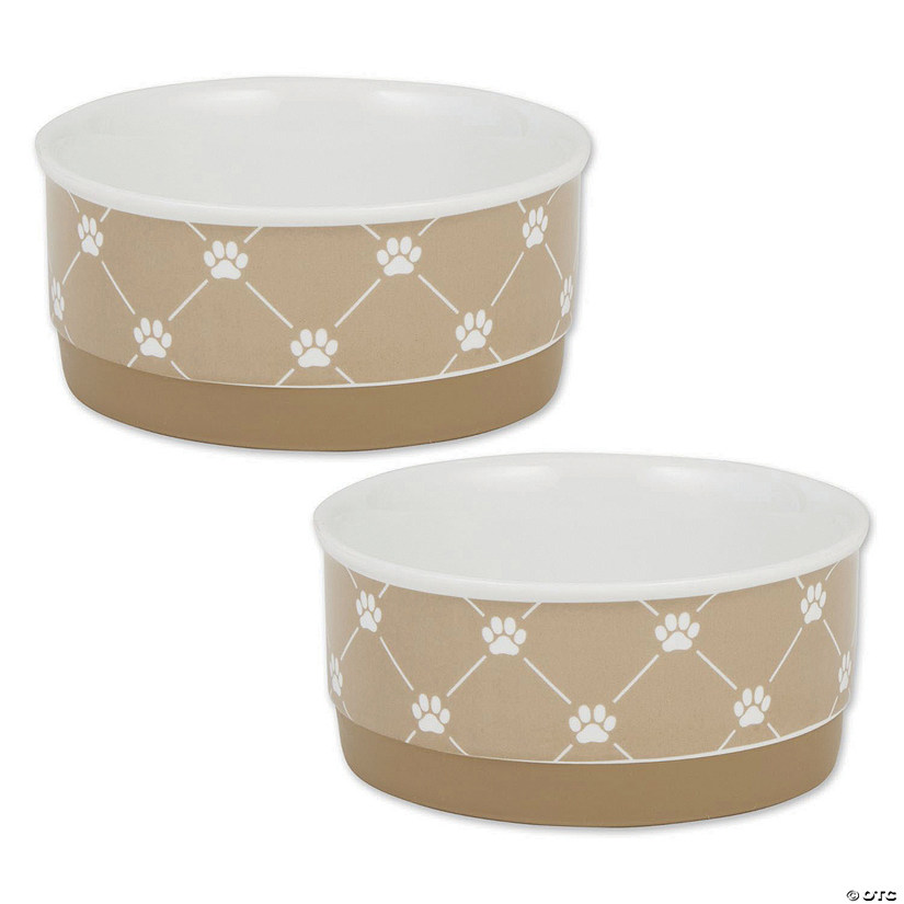 Pet Bowl Trellis Paw Taupe Small 4.25Dx2H (Set Of 2) Image