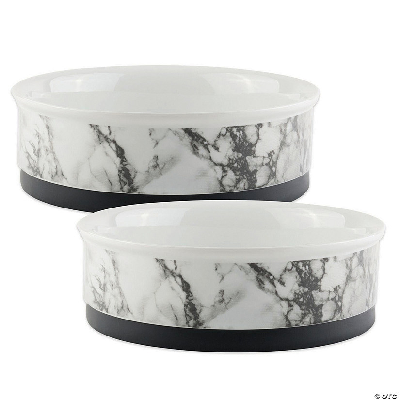Pet Bowl White Marble Medium 6X2 Set/2 Image