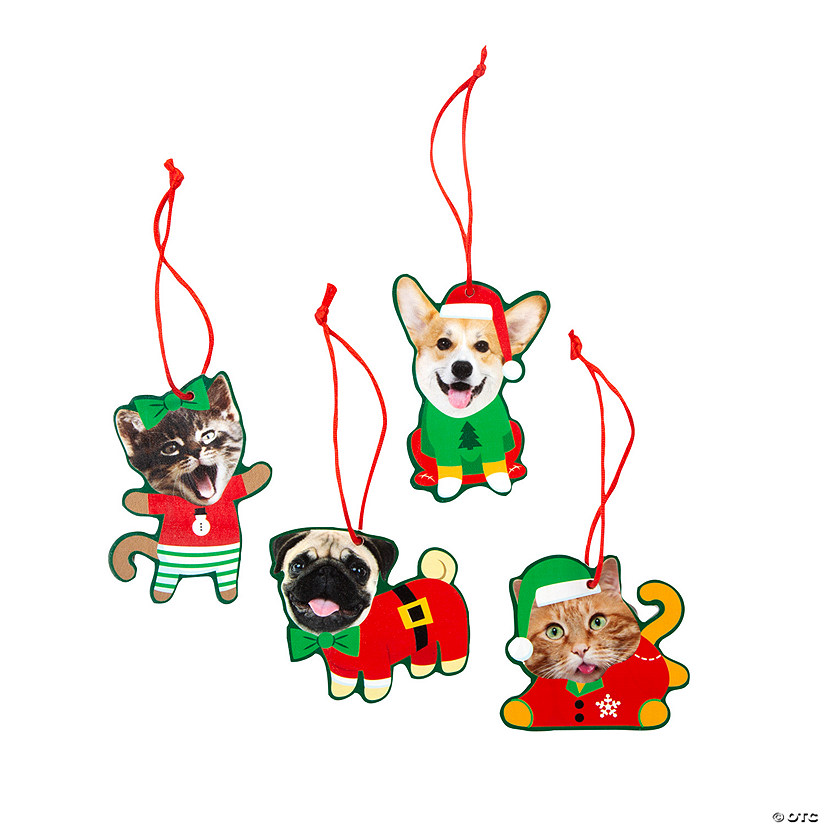 Pets in Pajamas Wood Christmas Ornaments - 12 Pc. Image