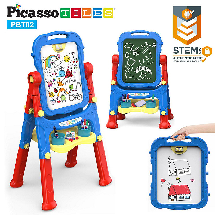 Picasso Tiles All-in-one Kids Art Easel Drawing Board, Chalkboard & Whiteboard With Art Accessories, PBT02 Image