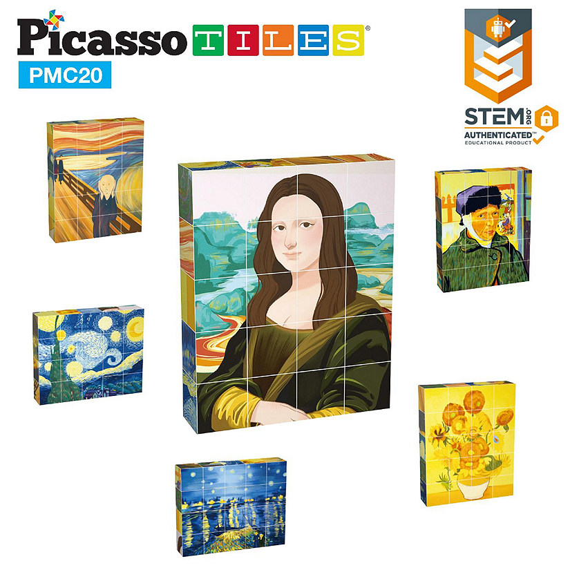 PicassoTiles 1" Magnetic Puzzle Cubes World Famous Paintings - 20pcs Image