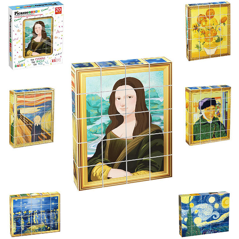 PicassoTiles 1" Magnetic Puzzle Cubes World Famous Paintings - 20pcs Image