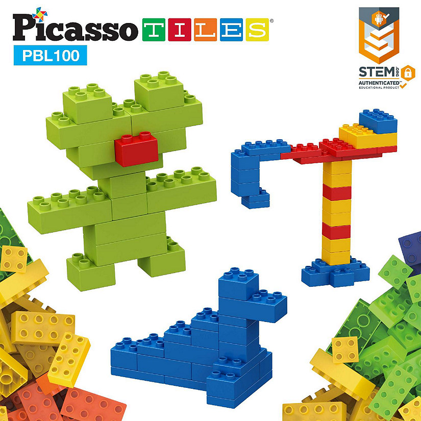 PicassoTiles 100 Piece Large Color Vibrant Brick Building Block Kit PBL100 Image
