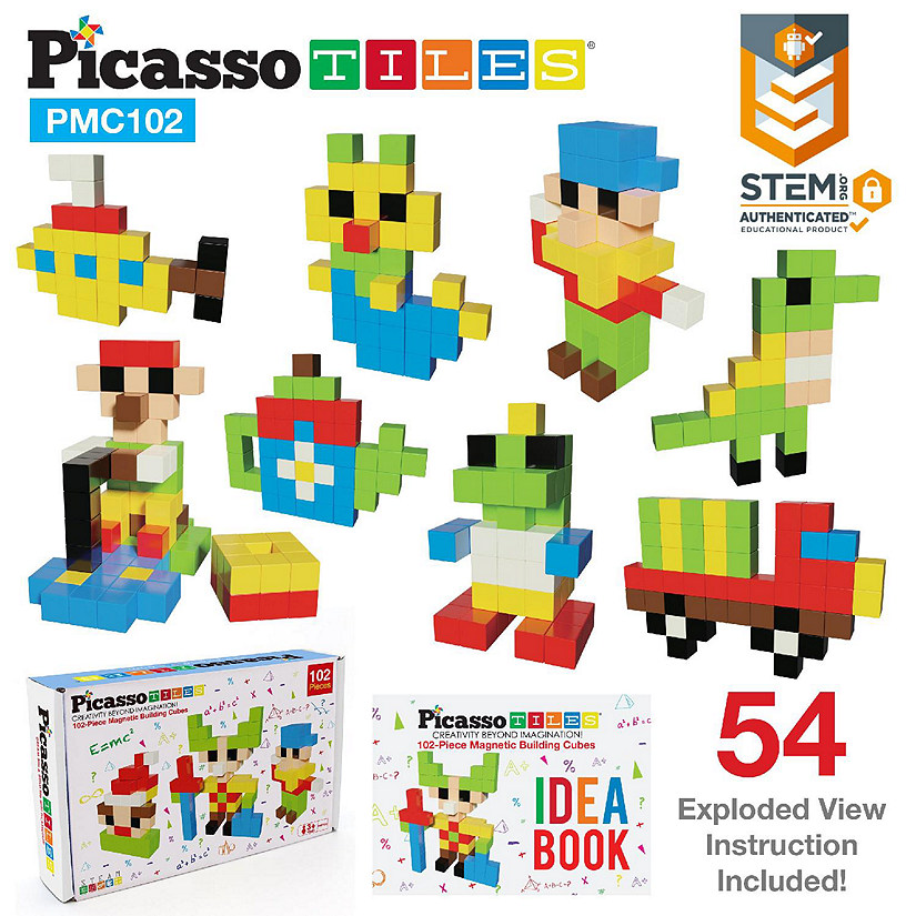 PicassoTiles 102 Piece Pixel Magnetic Puzzle Cube Set PMC102 Image