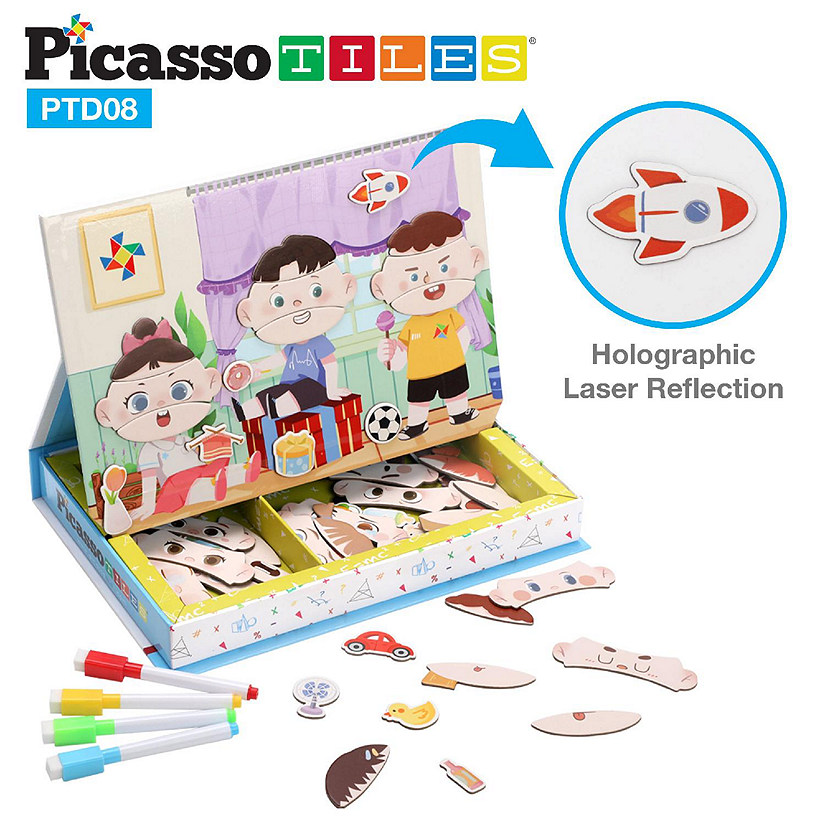 Picassotiles 108pcs Reusable Magnetic Face Sticker Puzzle Book Drawing Board PTD08 Image