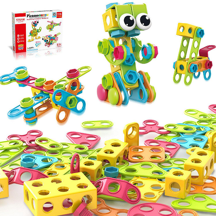 PicassoTiles 115 Piece Engineering Construction Toy with Hand Tools Image