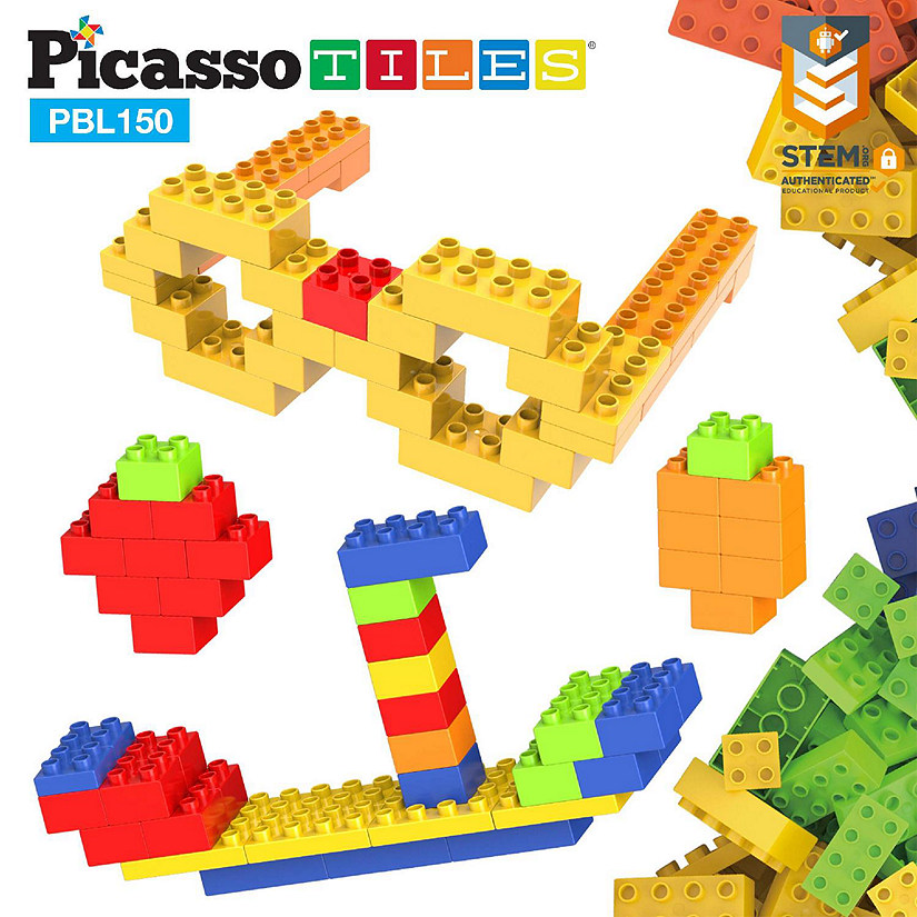 PicassoTiles 150 Piece Large Colorful Brick Building Block Kit PBL150 Image