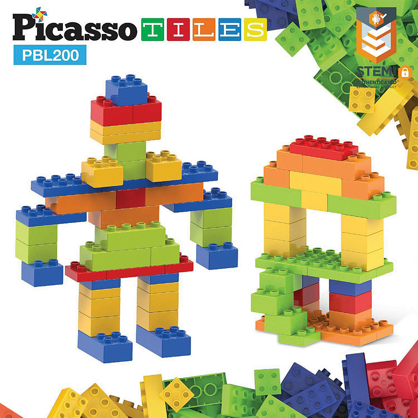 PicassoTiles 200 Piece Large Color Vibrant Brick Building Block Kit PBL200 Image