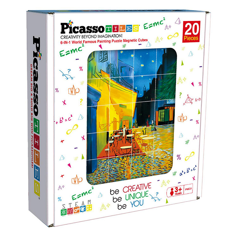 PICASSOTILES 20pc Magnetic Puzzle Cubes World Famous Paintings w/ Free Frame Stand Image