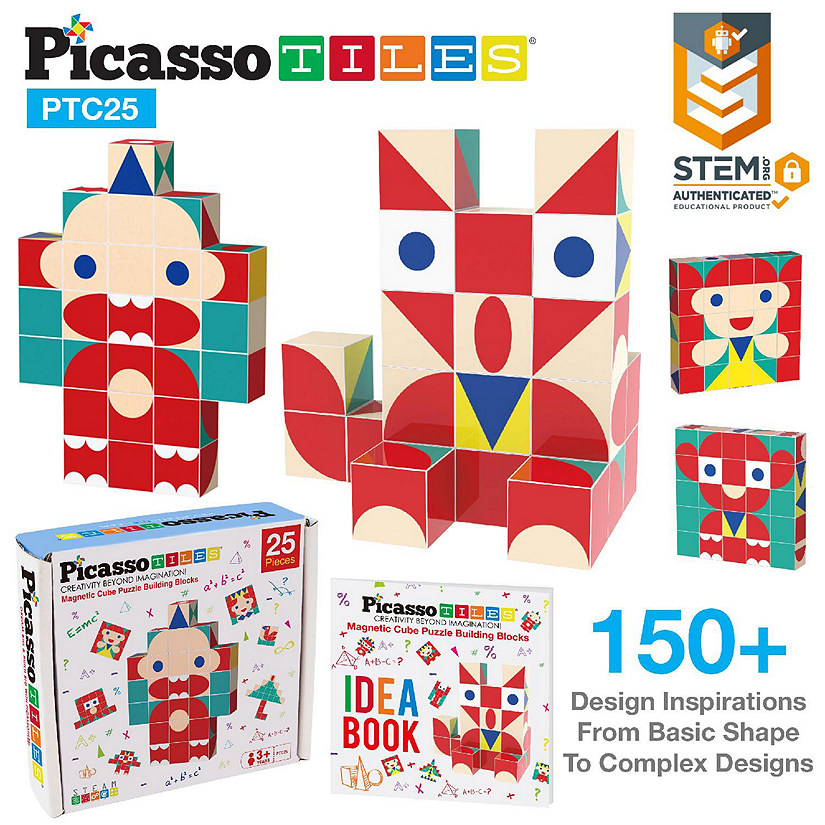 PicassoTiles 25 Piece Infinite Magnetic Puzzle Mix & Match Toy Set PTC25 Image